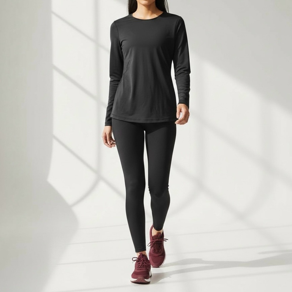 J Jill Fit Rhodes Crew Neck Black Long Sleeve Performance Top Size M Athleisure